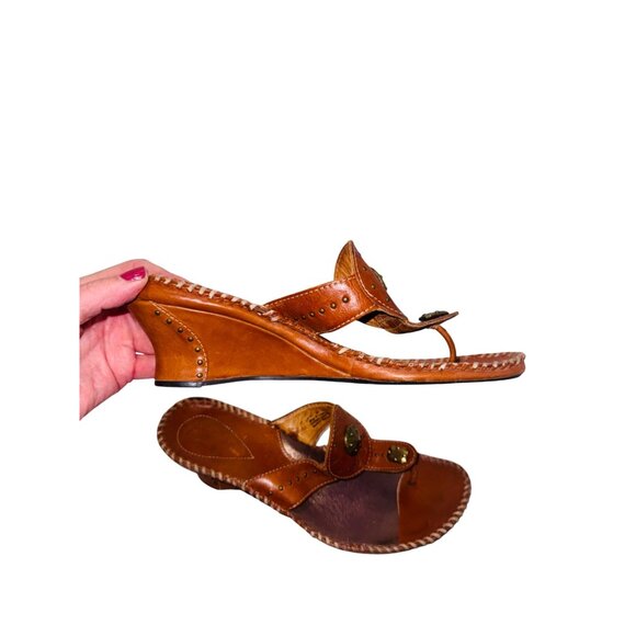 Clarks Artisan Collection Leather Wedge Sandal Studded Braided Trim Boho Cottage - Picture 10 of 10